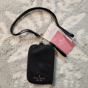 Kate Spade Nylon Zip Coin Work ID Lanyard Black New